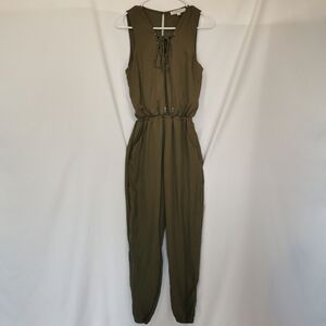 Love Tree Casual Sleeveless Jumpsuit in Olive Green, Lace Up Bodice - Sz S